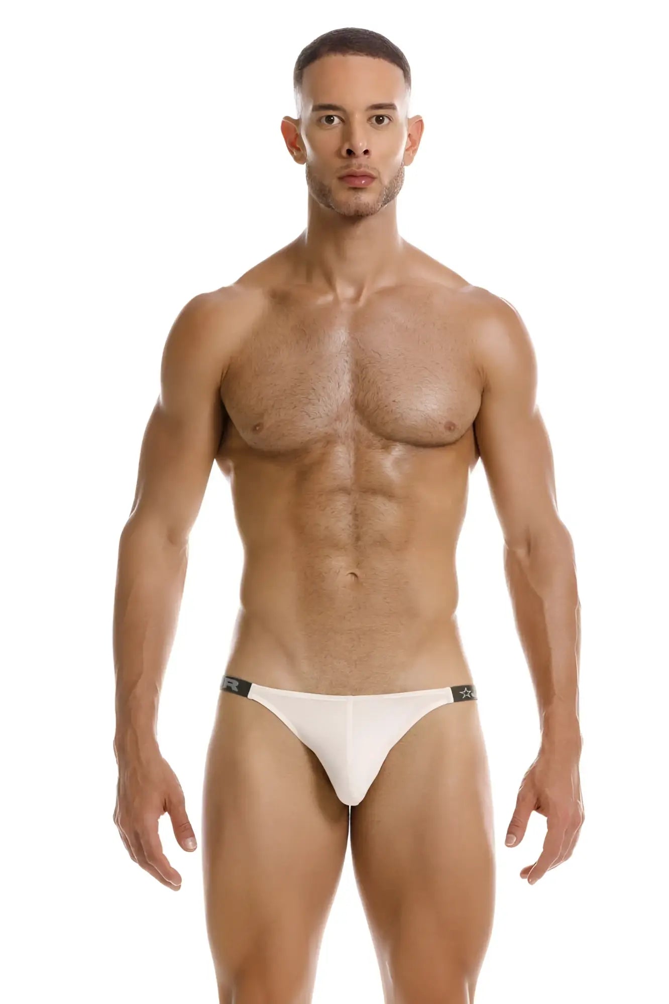 White athletic briefs with black waistband trim in jor 2156 eros bikini beige color for comfortable activewear