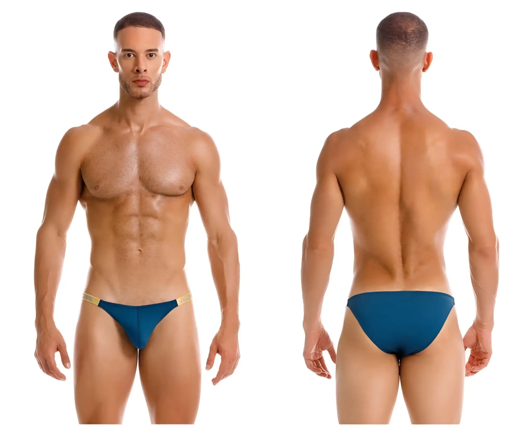 Blue swim trunks with gold trim from jor 2156 eros bikini color petrol featuring stylish contrast detailing