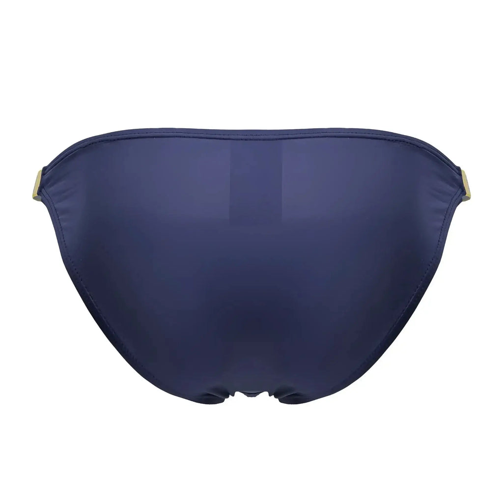 Navy blue eros bikini bottom with gold toned side ties in petrol color for stylish swimwear wear