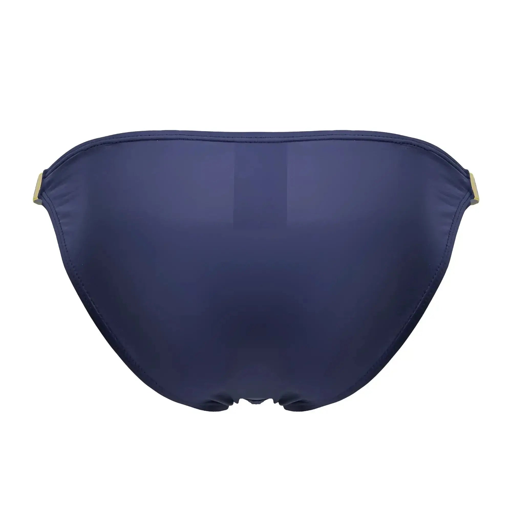 Navy blue eros bikini bottom with gold toned side ties in petrol color for stylish swimwear wear