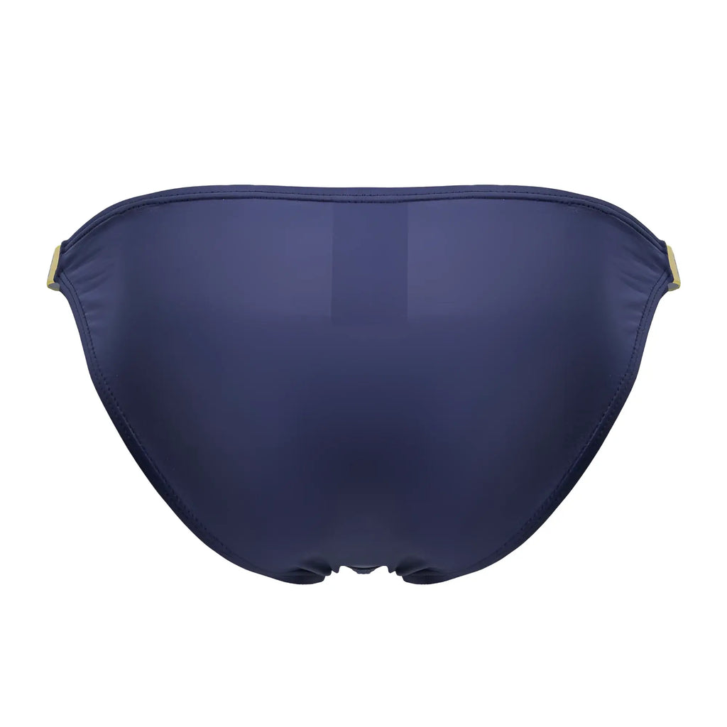 Navy blue eros bikini bottom with gold toned side ties in petrol color for stylish swimwear wear