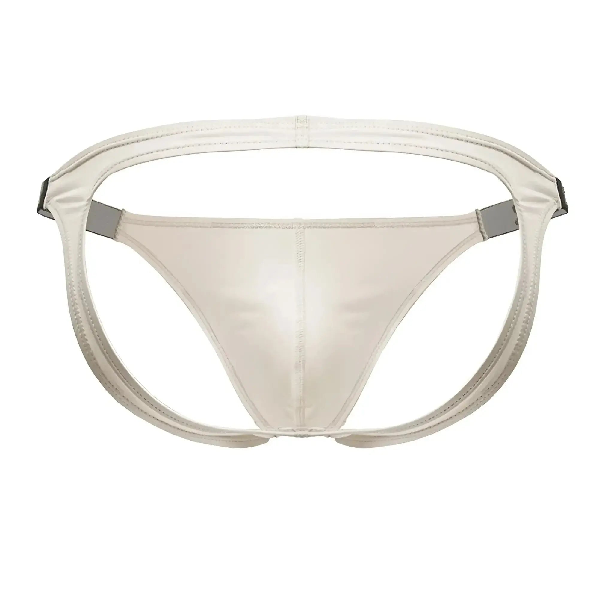 Cream-colored satin briefs with gray metallic side straps from jor 2157 eros jockstrap beige collection