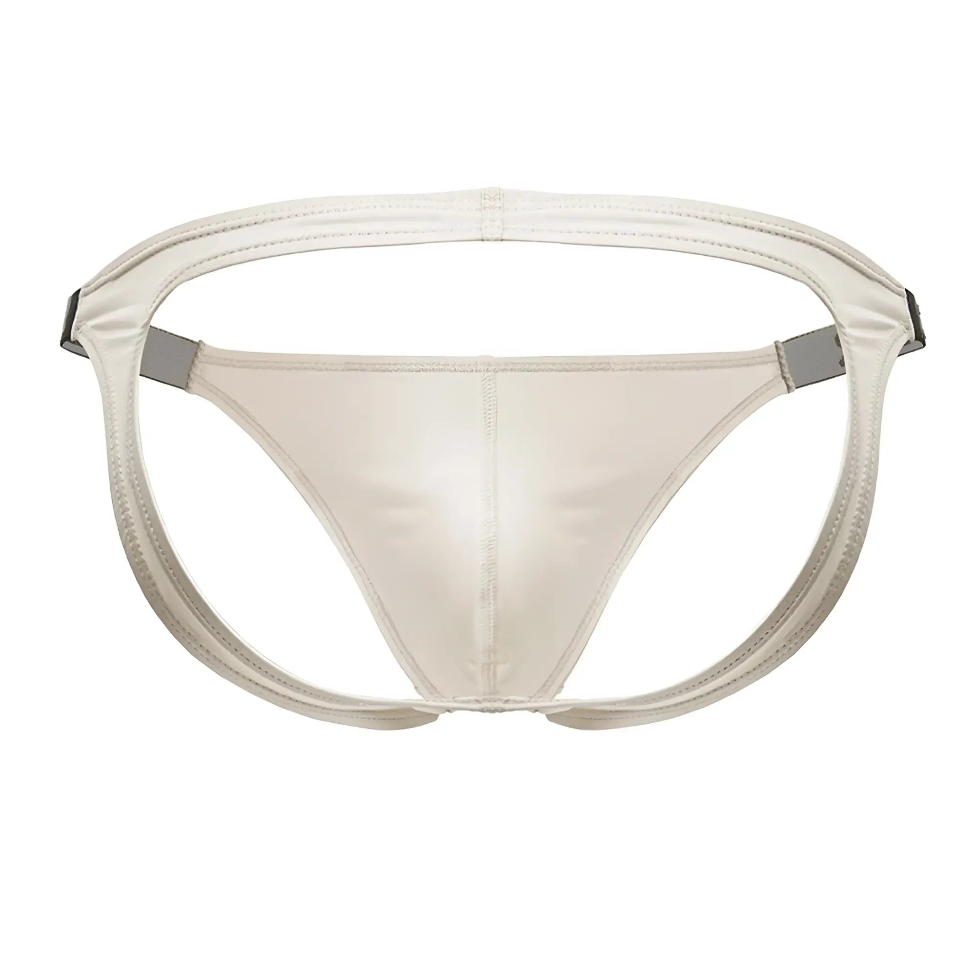 Cream-colored satin briefs with gray metallic side straps from jor 2157 eros jockstrap beige collection