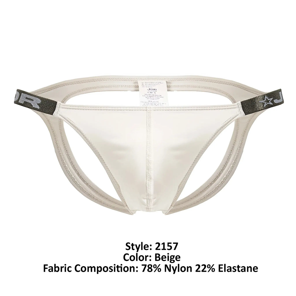 Beige nylon and elastane jor 2157 eros jockstrap briefs with sleek form-fitting design and gray elastic side bands