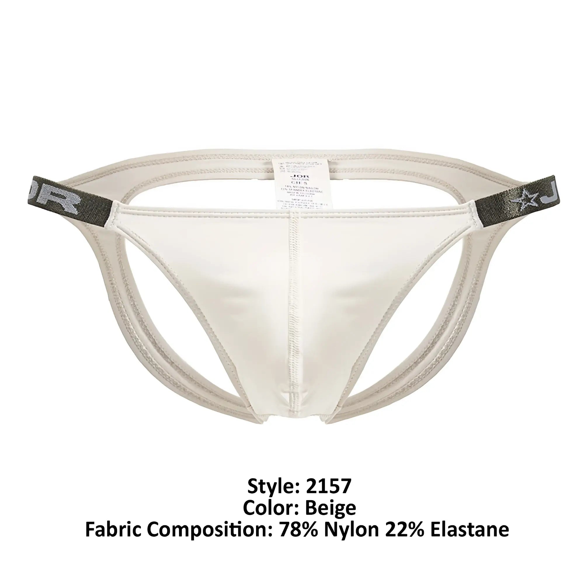 Beige nylon and elastane jor 2157 eros jockstrap briefs with sleek form-fitting design and gray elastic side bands