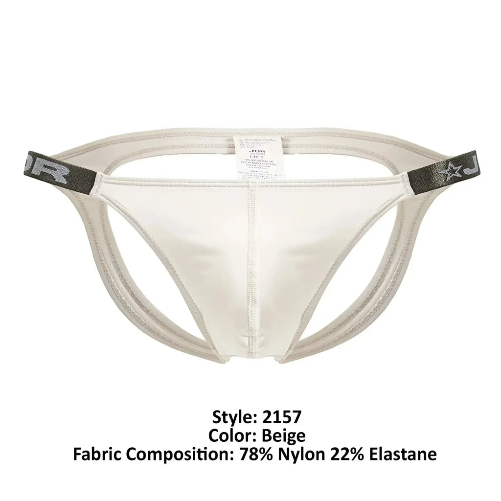 Beige nylon and elastane jor 2157 eros jockstrap briefs with sleek form-fitting design and gray elastic side bands