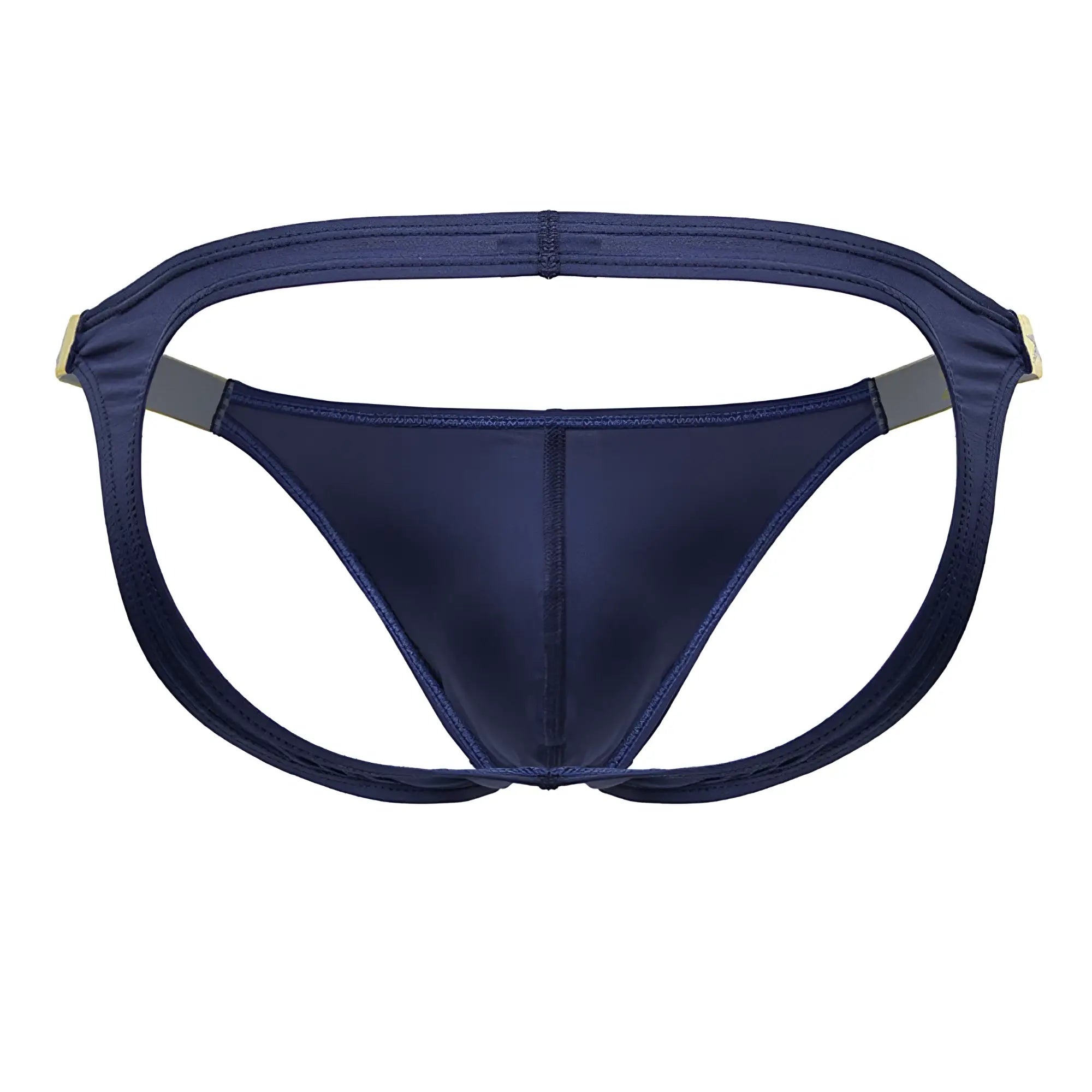 Navy blue satin briefs with sleek form-fitting design and subtle gold-tone hardware from jor 2157 eros jockstrap petrol