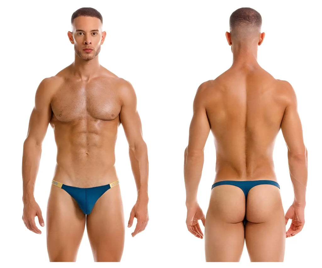 Blue thong with gold trim from jor 2158 eros thongs in petrol color showing front side details