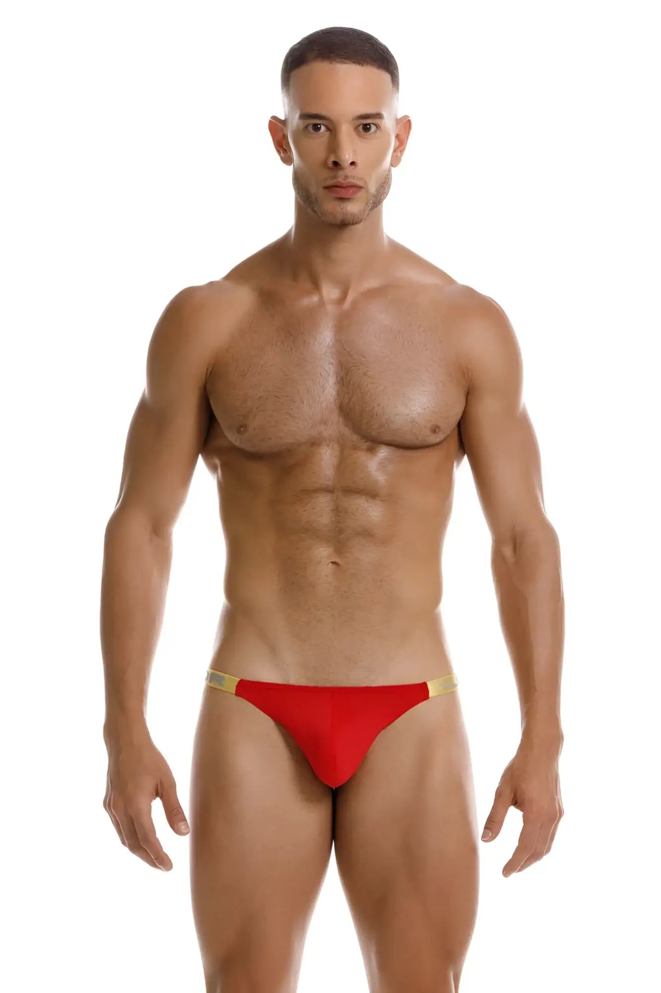Red jor 2159 ares bikini athletic briefs with gold trim designed for sporty comfort and style