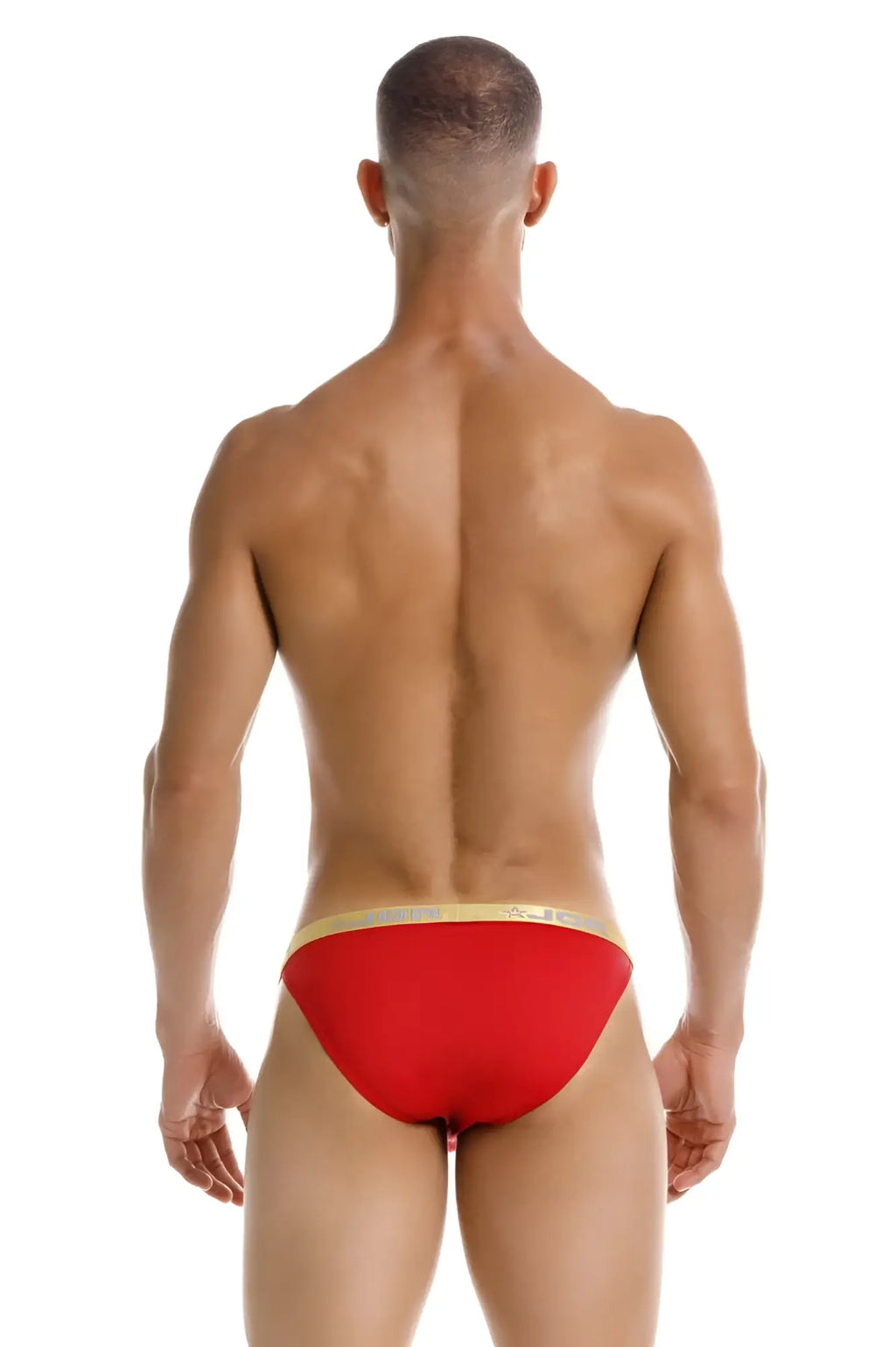 Red briefs with gold trim from the jor 2159 ares bikini collection in vibrant red color