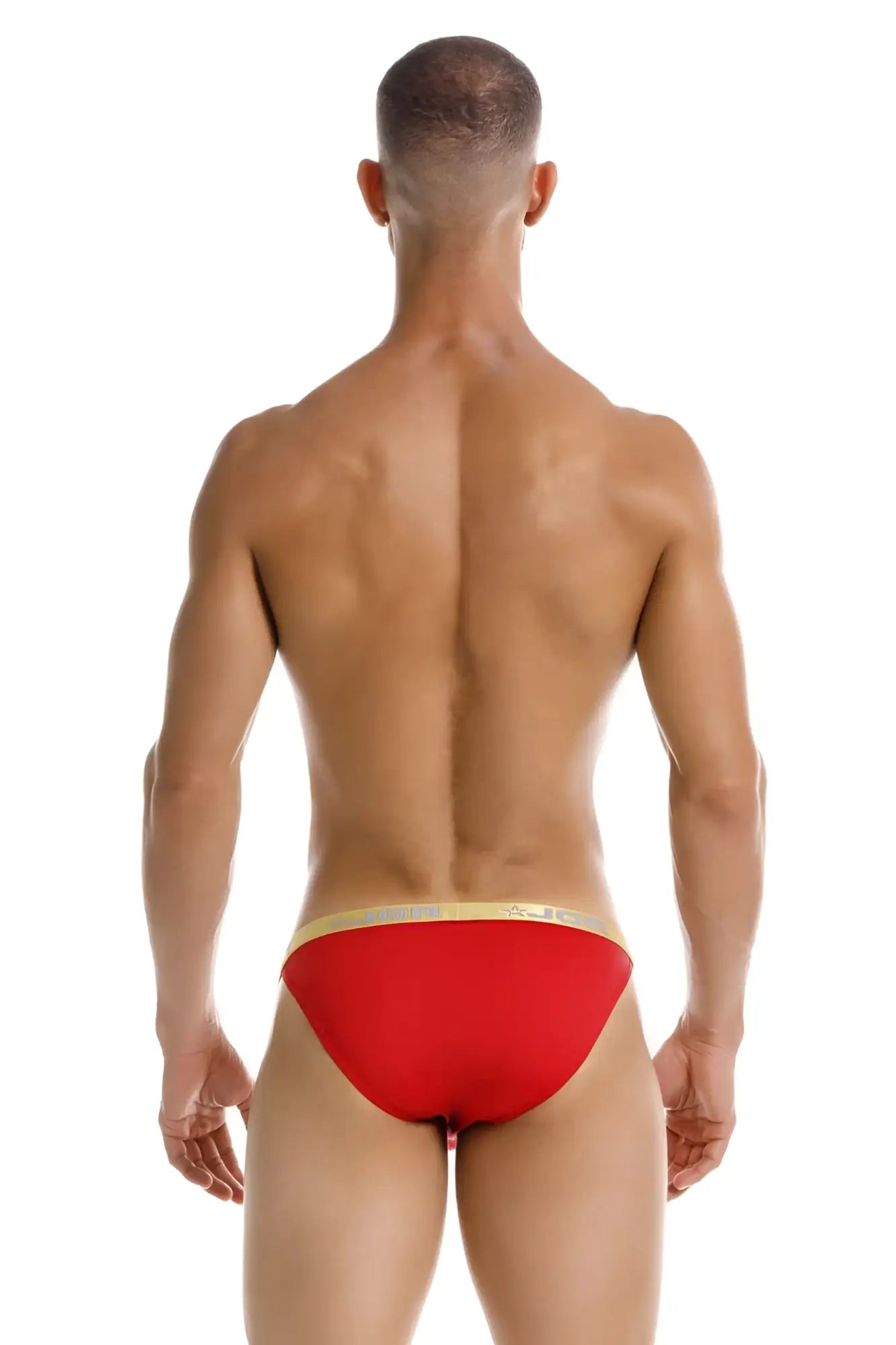 Red briefs with gold trim from the jor 2159 ares bikini collection in vibrant red color