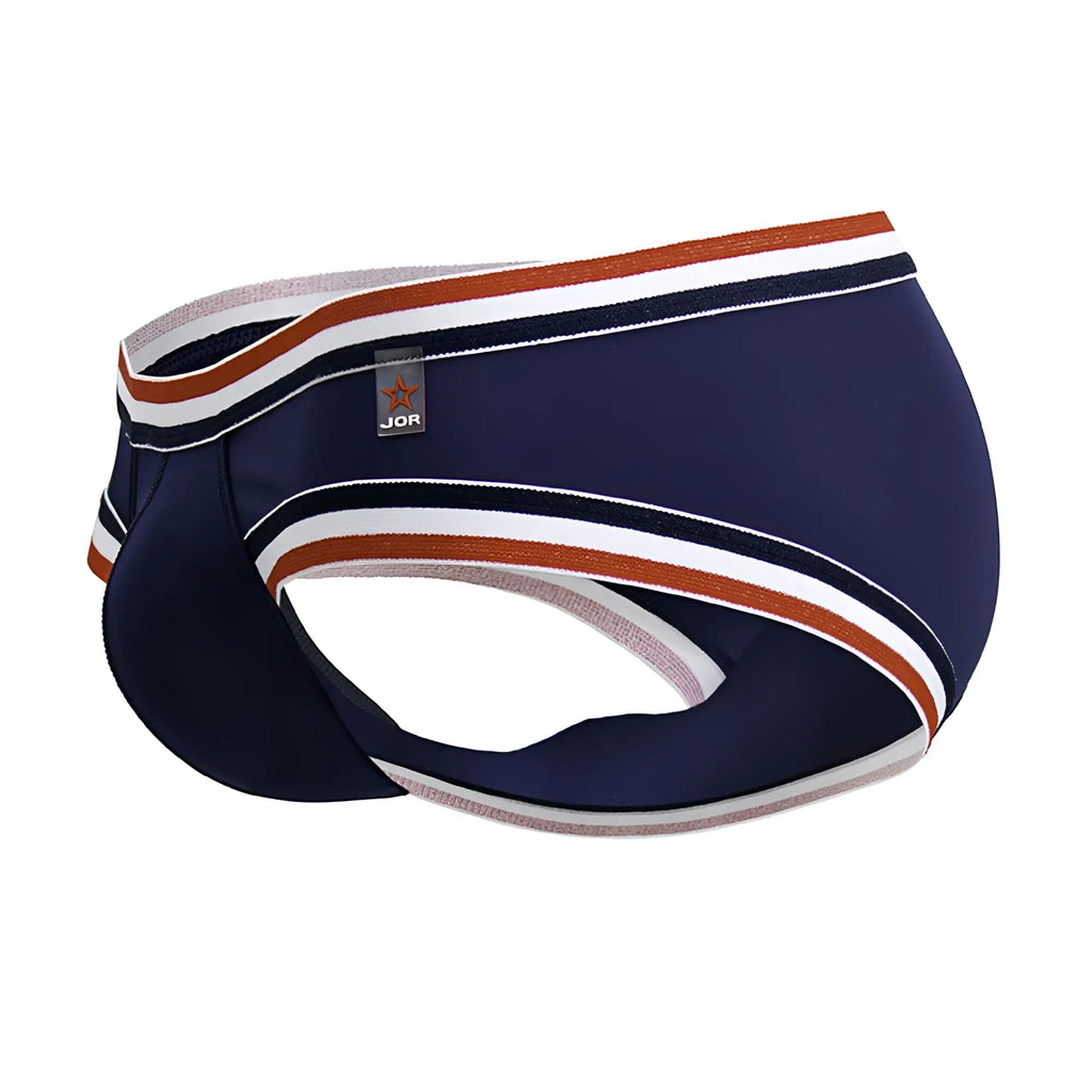 Navy blue JOR 2169 Martini briefs for men with white and rust striped trim and comfortable fabric design
