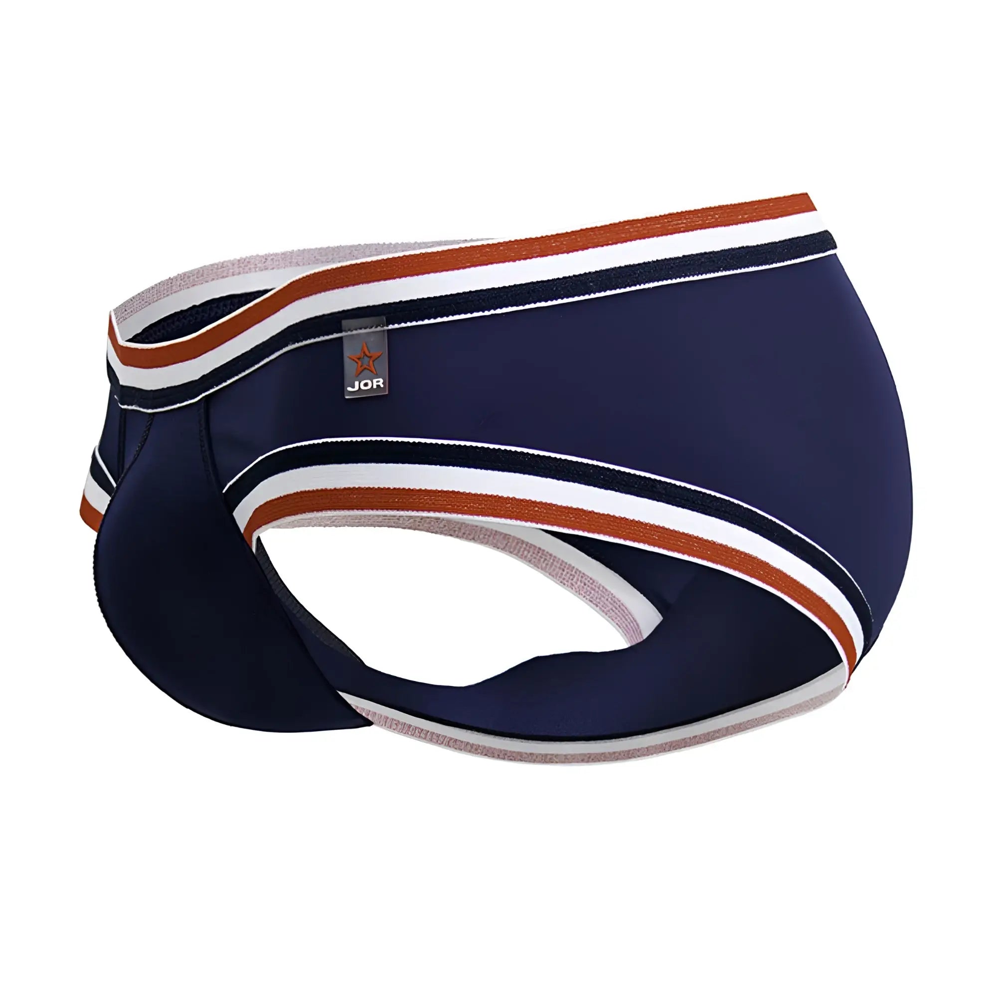 Navy blue JOR 2169 Martini briefs for men with white and rust striped trim and comfortable fabric design