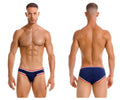 Navy blue jor 2169 martini briefs swim trunks with red and white striped trim for casual beachwear