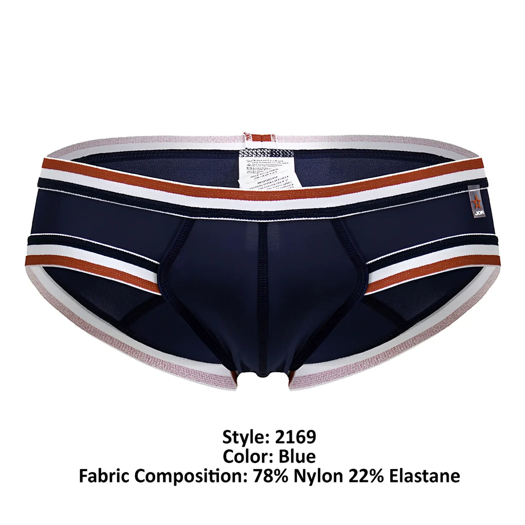 Navy blue JOR 2169 Martini briefs with rust and white striped trim made of soft stretch fabric for everyday wear