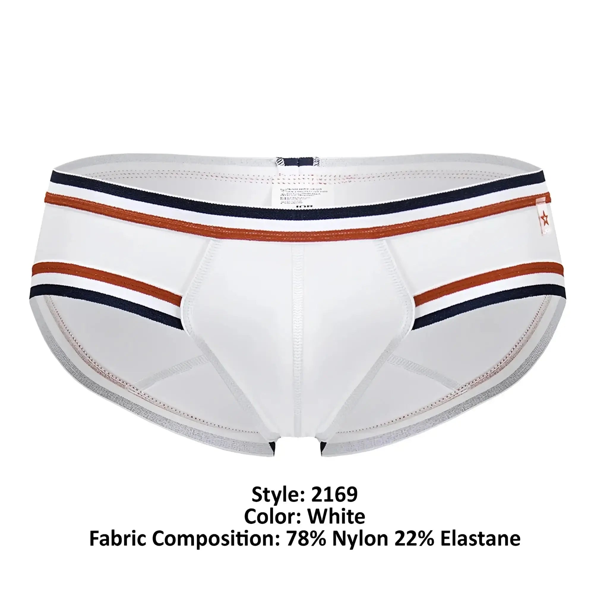 White jor 2169 martini briefs with navy and rust striped trim designed for comfort and style