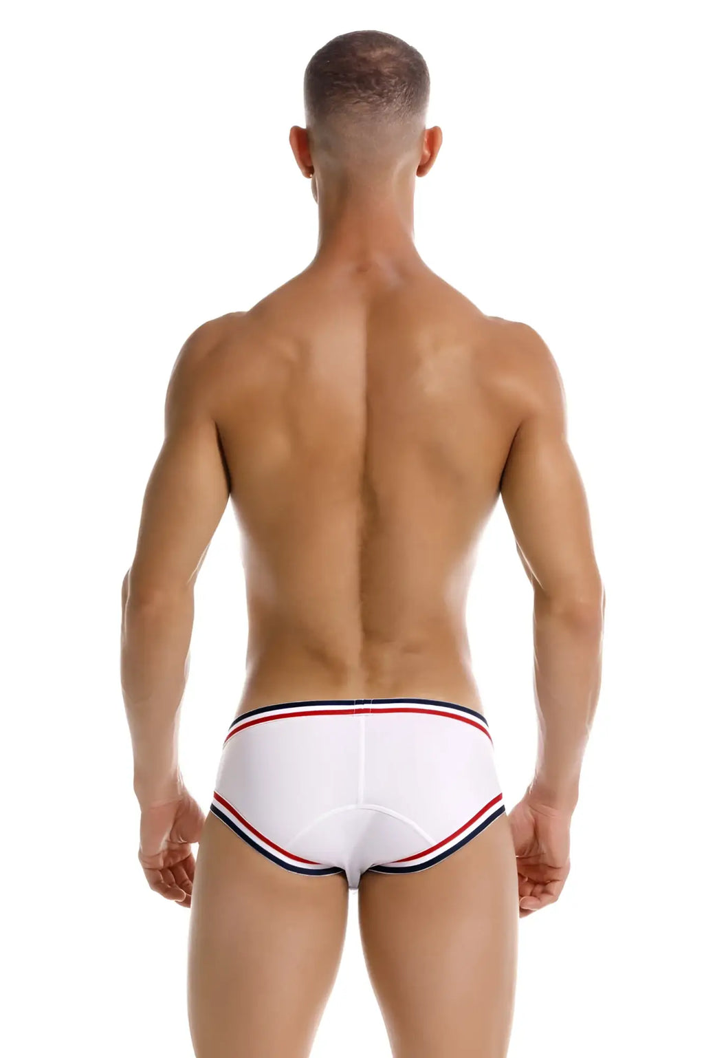 White briefs jor 2169 martini briefs with red and navy blue striped trim in white color