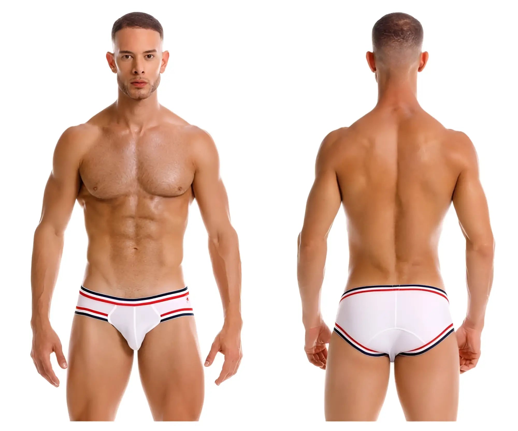 White jor 2169 martini briefs with red and navy blue striped trim in soft breathable fabric for everyday comfort