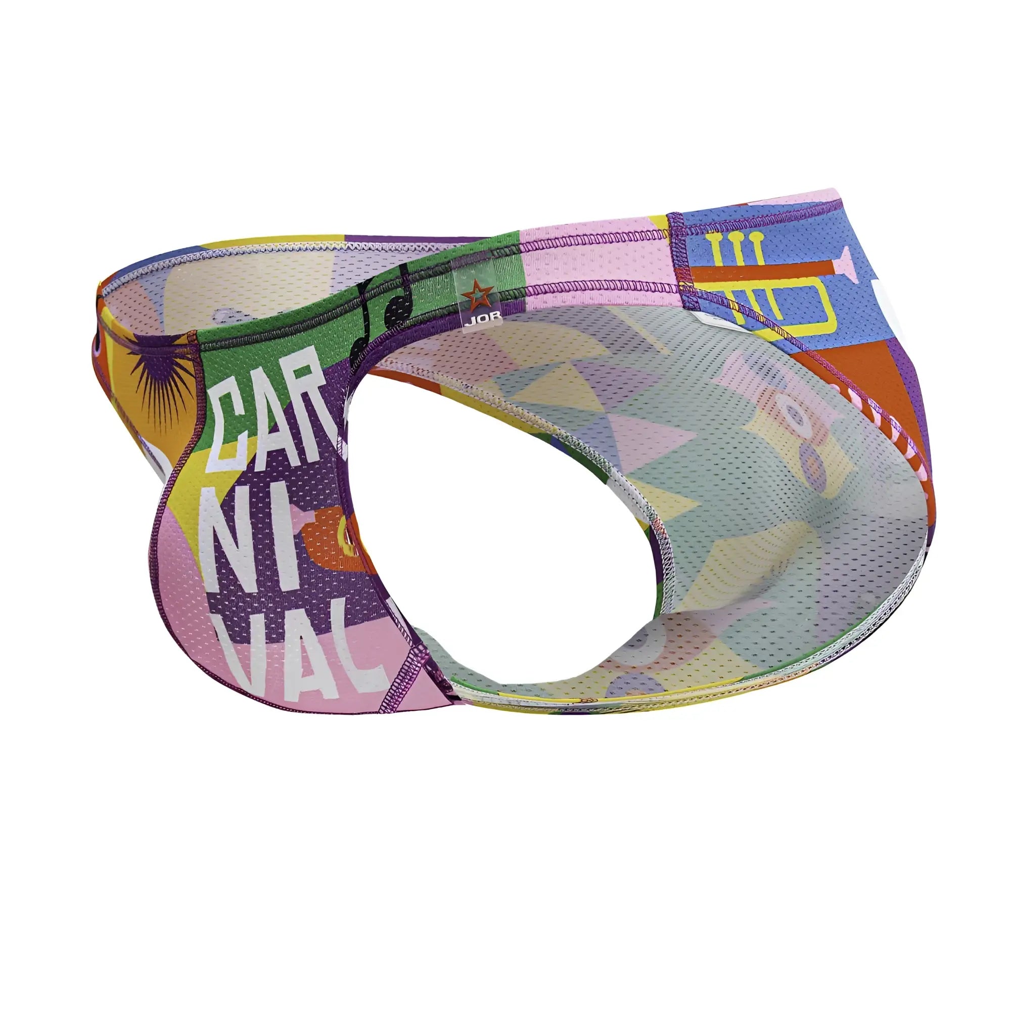A vibrant multicolored mesh visor with patchwork design and carnival musical motifs for jor 2171 carnival bikini color printed