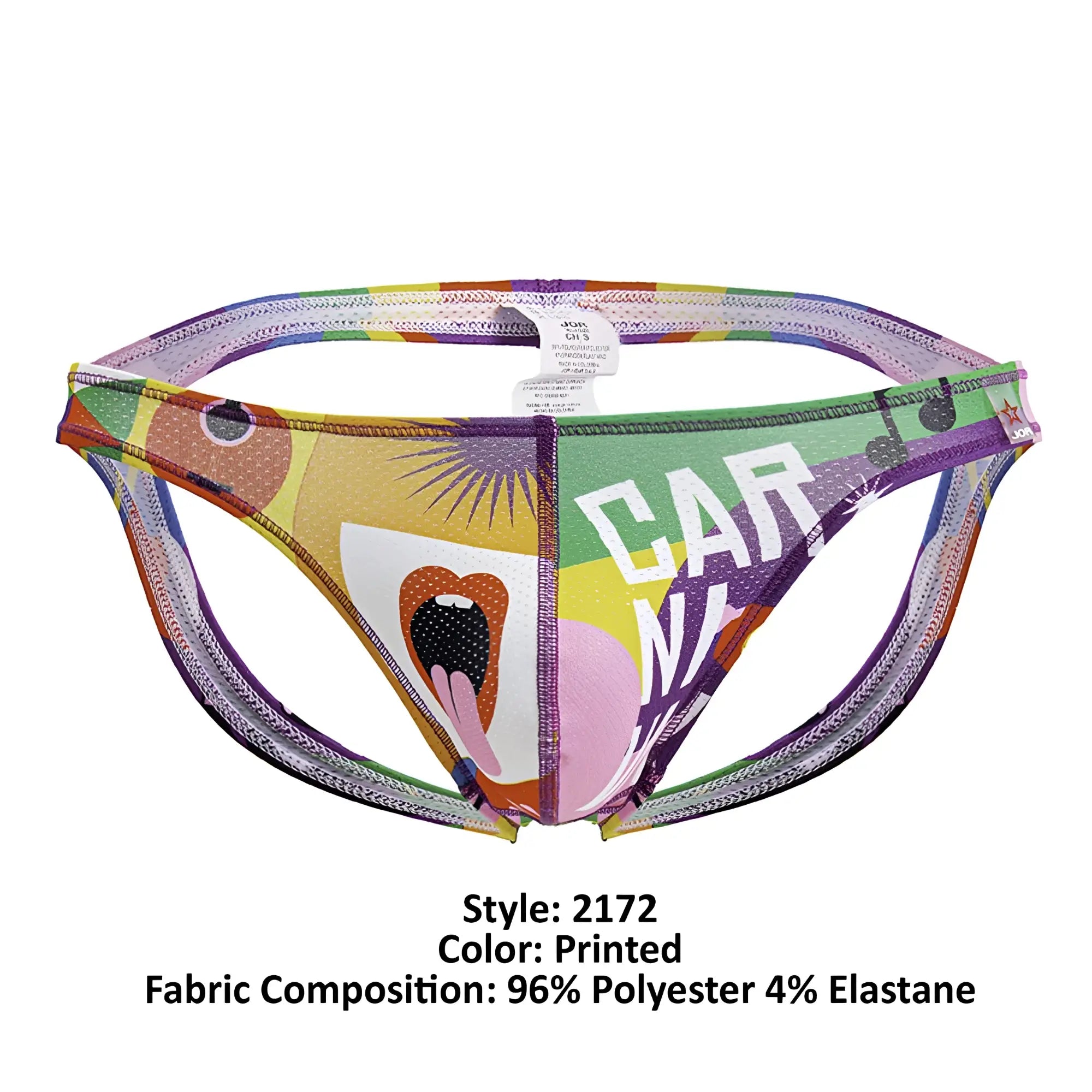 Vibrant jor 2172 carnival jockstrap color printed men’s briefs with bold rainbow graphic and white carna lettering