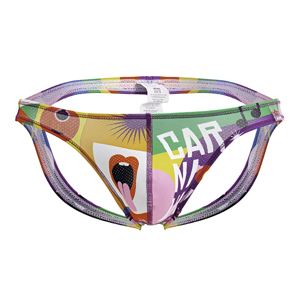 Vibrant multicolored jor 2172 carnival jockstrap briefs with bold carna graphic and abstract art design