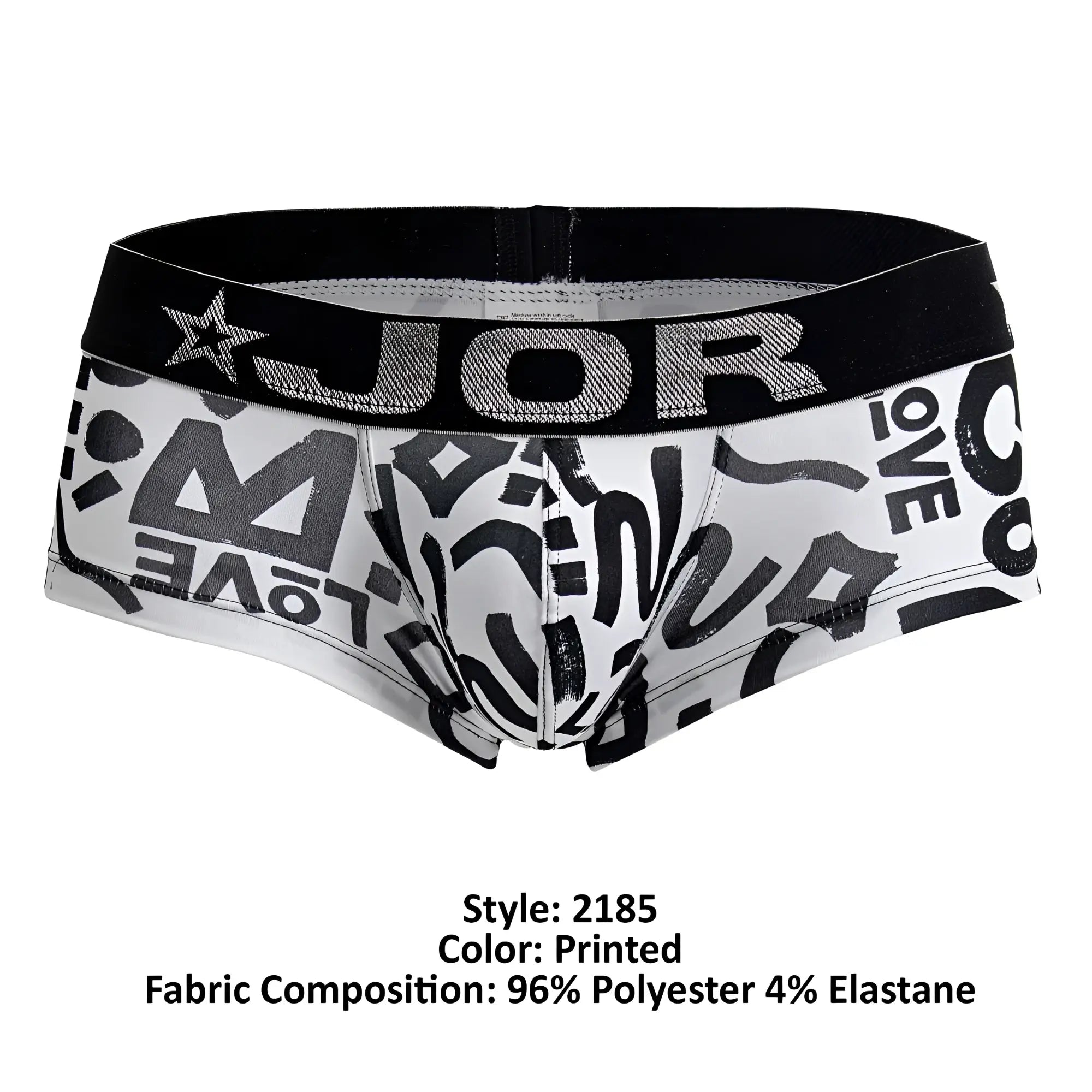 Black and white printed boxer briefs with bold graffiti style love text design jor 2185 love trunks color printed