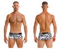 White briefs with black graffiti lettering and a black waistband featuring the jor brand from the jor 2185 love trunks color printed