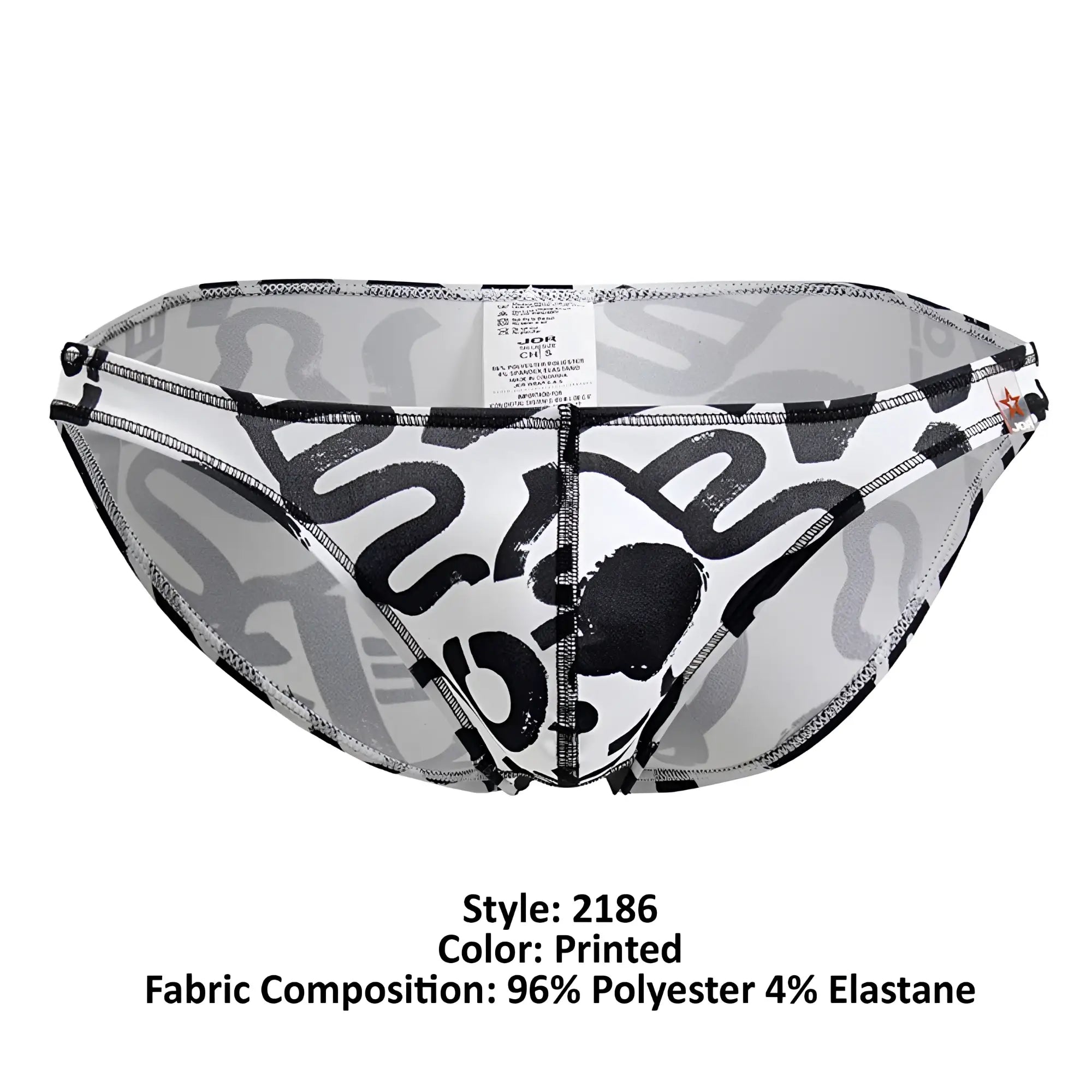 Black and white abstract graffiti patterned men’s briefs jor 2186 love bikini color printed made of polyester and elastane