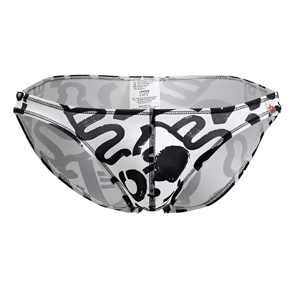 Men’s briefs with black and gray abstract graffiti pattern and white interior lining jor 2186 love bikini color printed