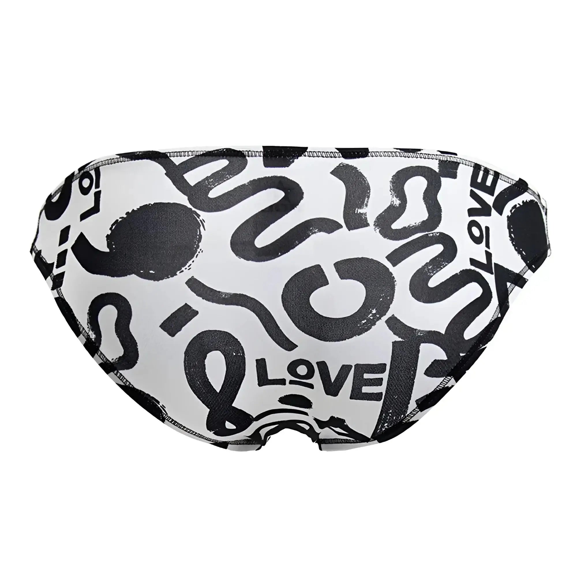 White swim trunks with bold black abstract graffiti pattern and love text jor 2186 love bikini color printed