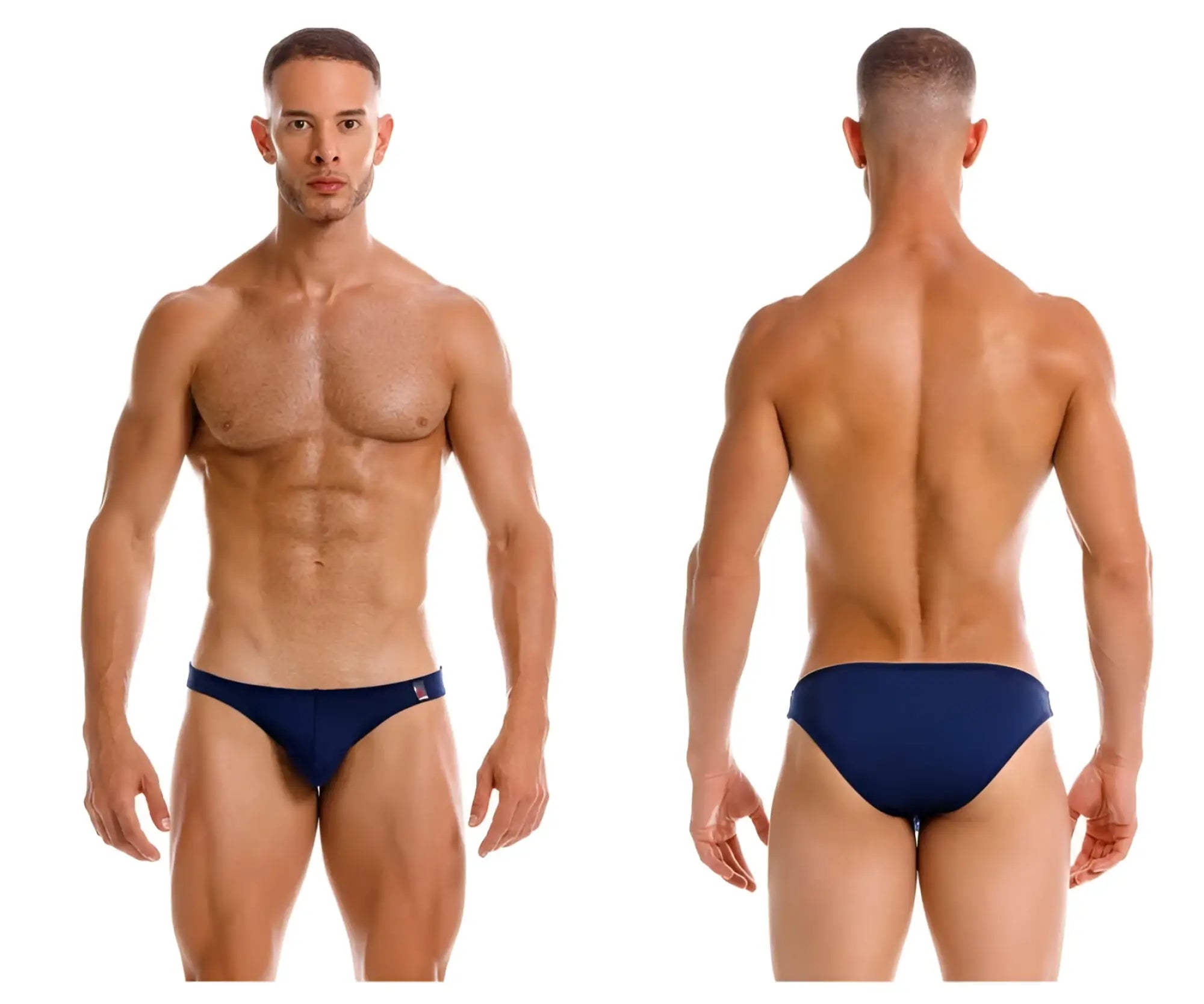 Navy blue JOR 2191 travel swim bikini brief trunks with a small logo on the waistband for swimming and travel