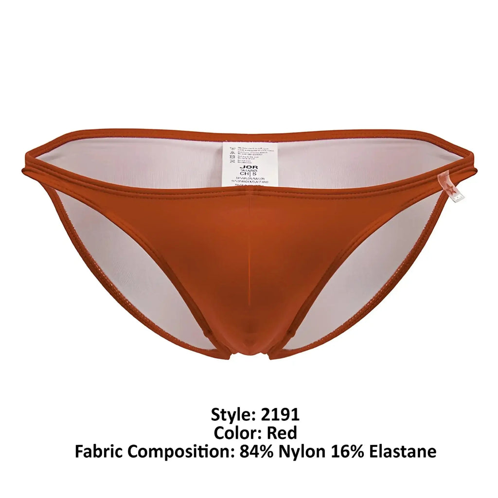 Red mens briefs jor 2191 travel swim bikini with sheer mesh panel made of 84 nylon and 16 elastane
