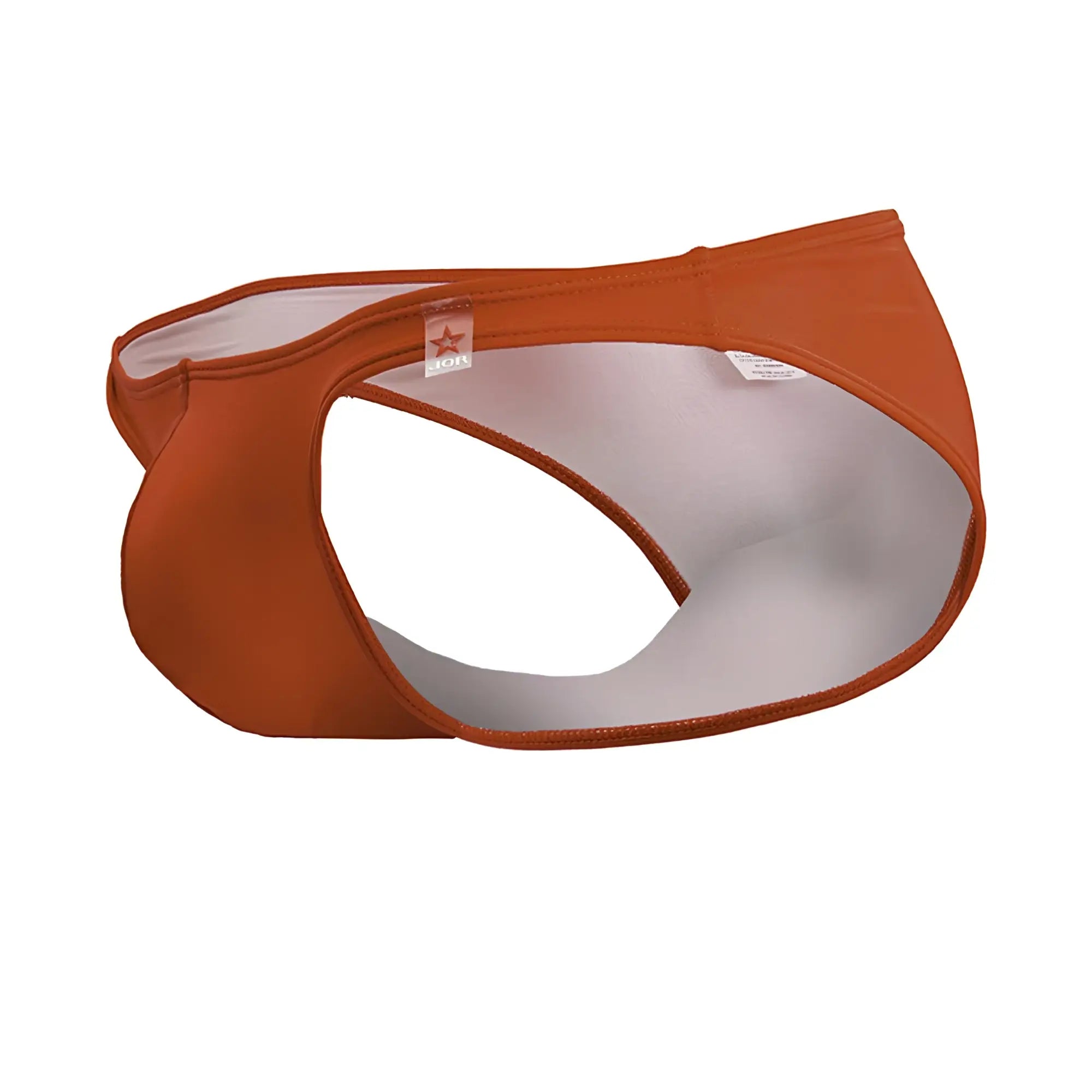 Orange stretch fabric travel swim bikini briefs with white lining and red star logo tag jor 2191 color red