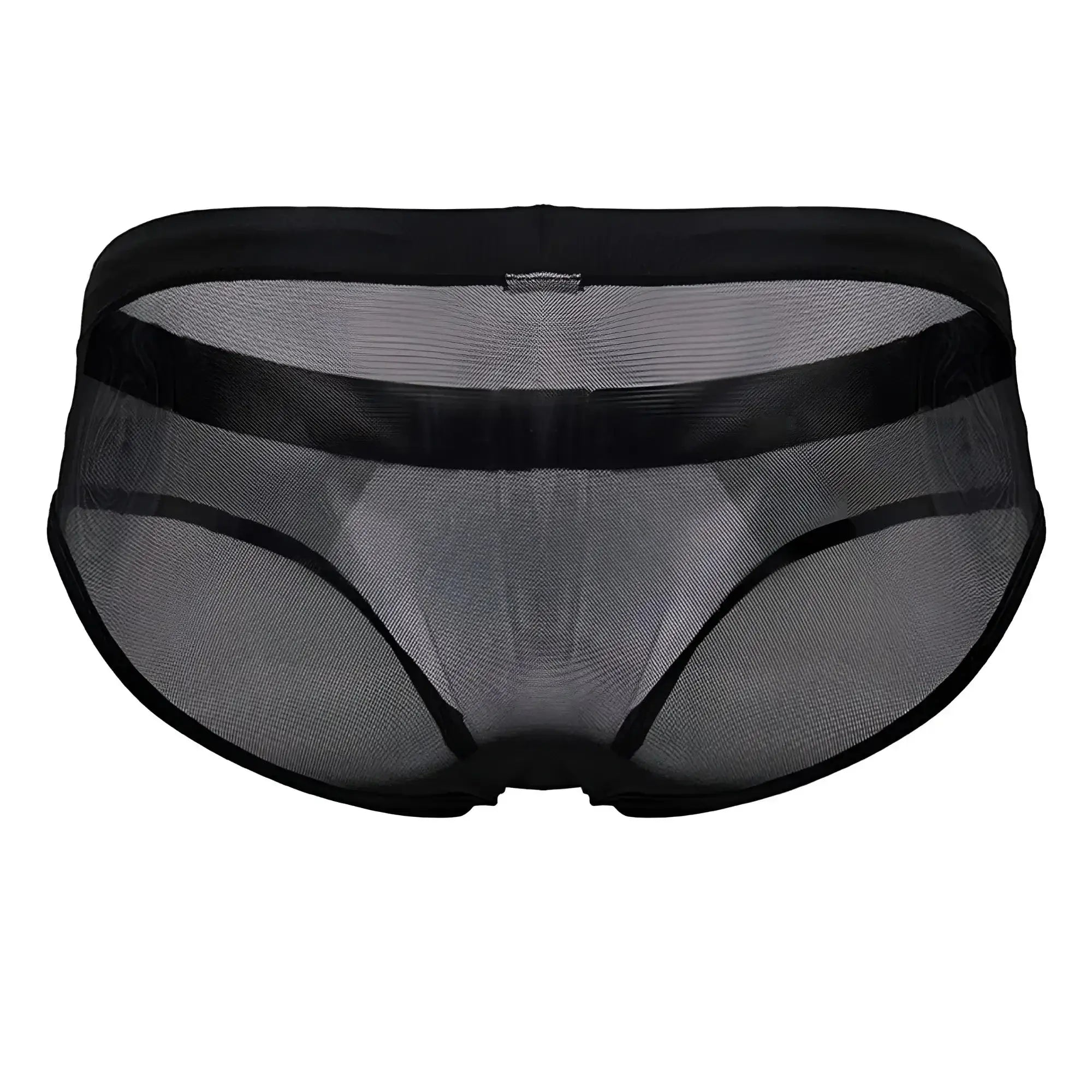 Black jor 2193 mystic swim briefs featuring mesh fabric with solid black waistband and leg openings