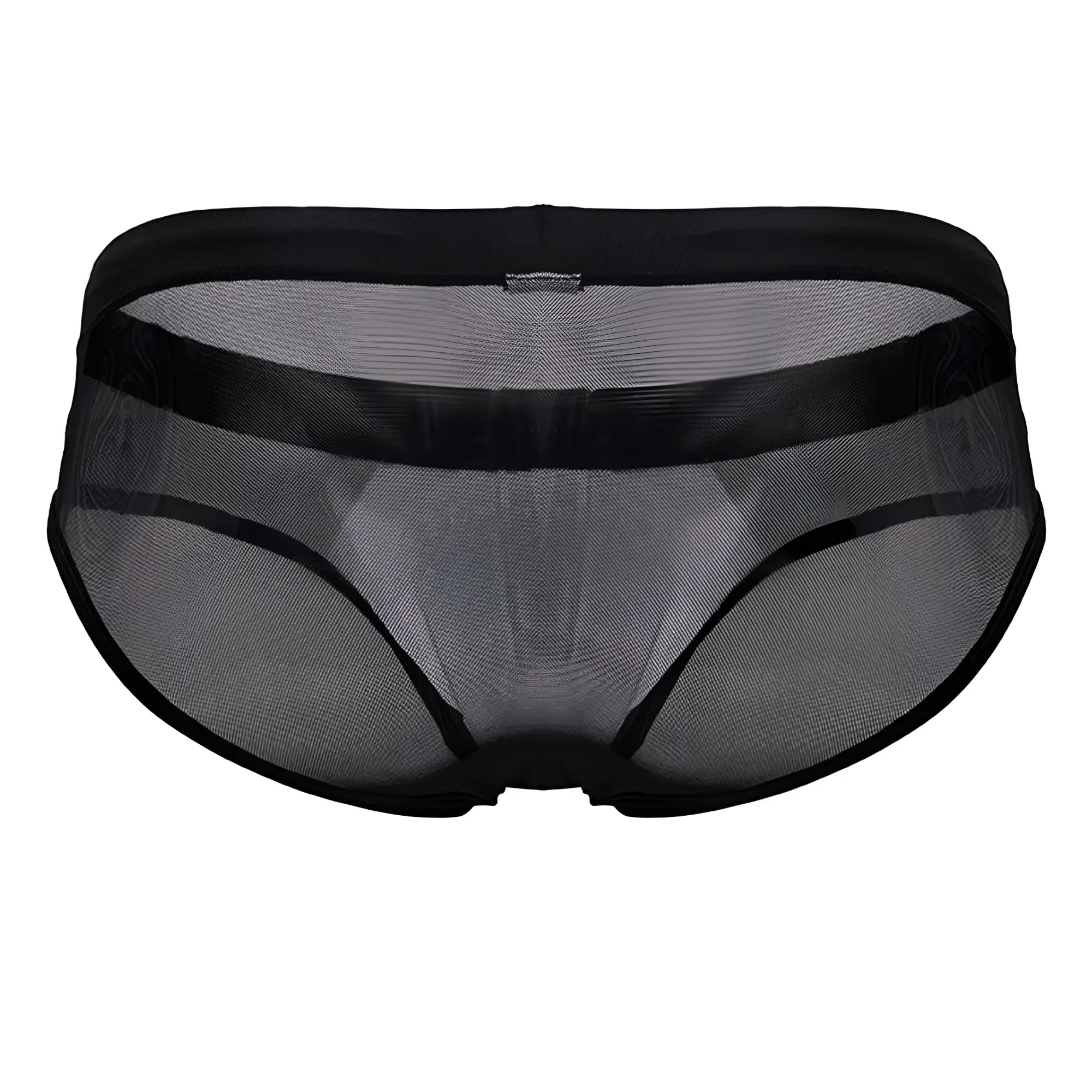 Black jor 2193 mystic swim briefs featuring mesh fabric with solid black waistband and leg openings