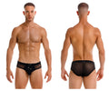Jor 2193 mystic swim briefs in black feature black mesh fabric with a solid waistband and silver zipper detail front