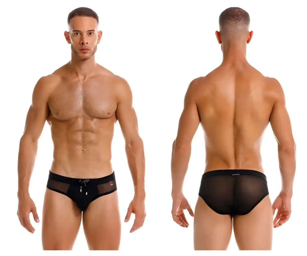 Jor 2193 mystic swim briefs in black feature black mesh fabric with a solid waistband and silver zipper detail front