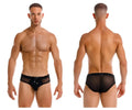 Jor 2193 mystic swim briefs in black feature black mesh fabric with a solid waistband and silver zipper detail front
