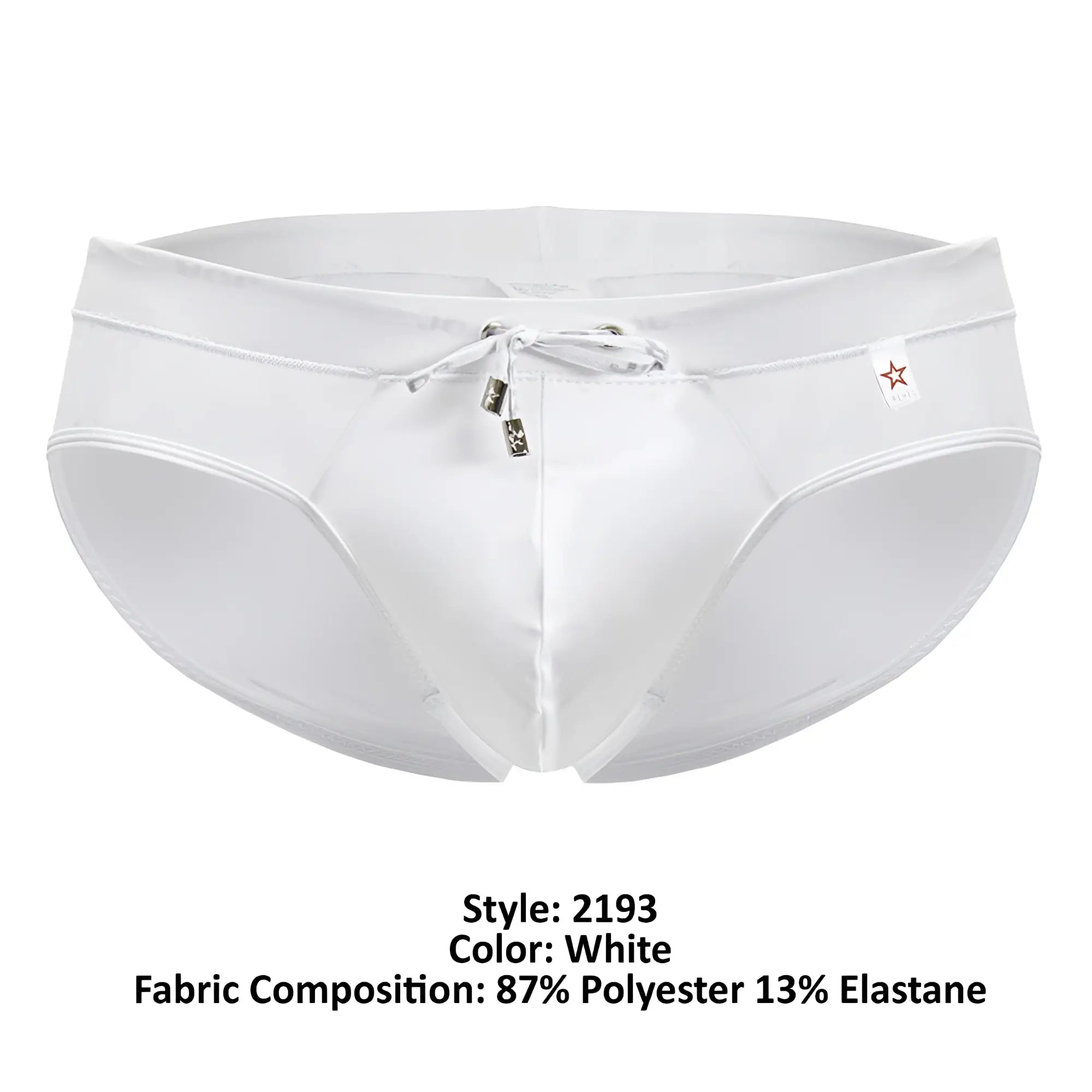 White jor 2193 mystic swim briefs for men with drawstring waistband and metallic toggle fasteners