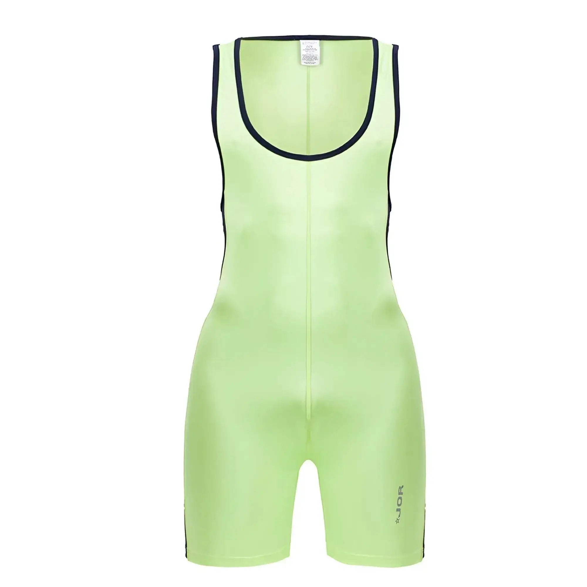 Neon green sleeveless athletic jumpsuit with black trim along neckline and sides JOR 2216 Fighter Bodysuit color green