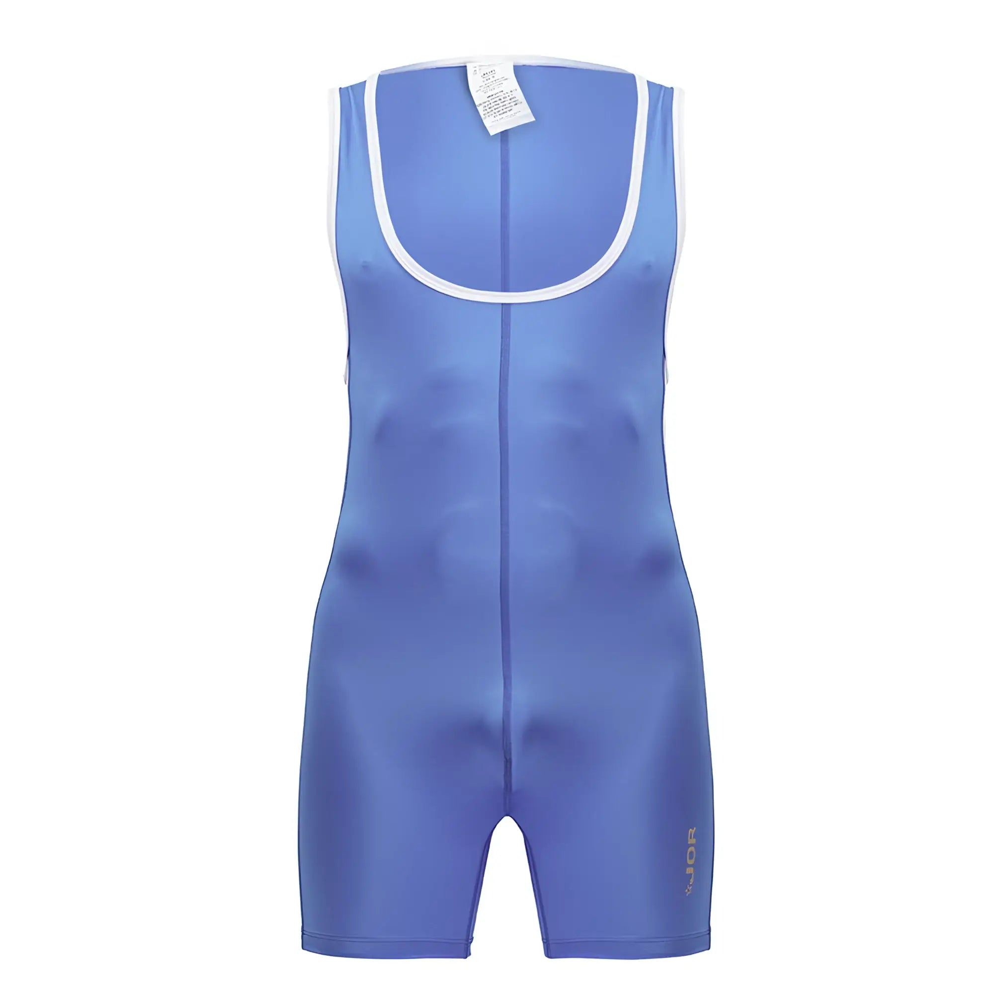 Blue jor 2216 fighter bodysuit in turquoise with white trim and glossy form-fitting wrestling singlet design