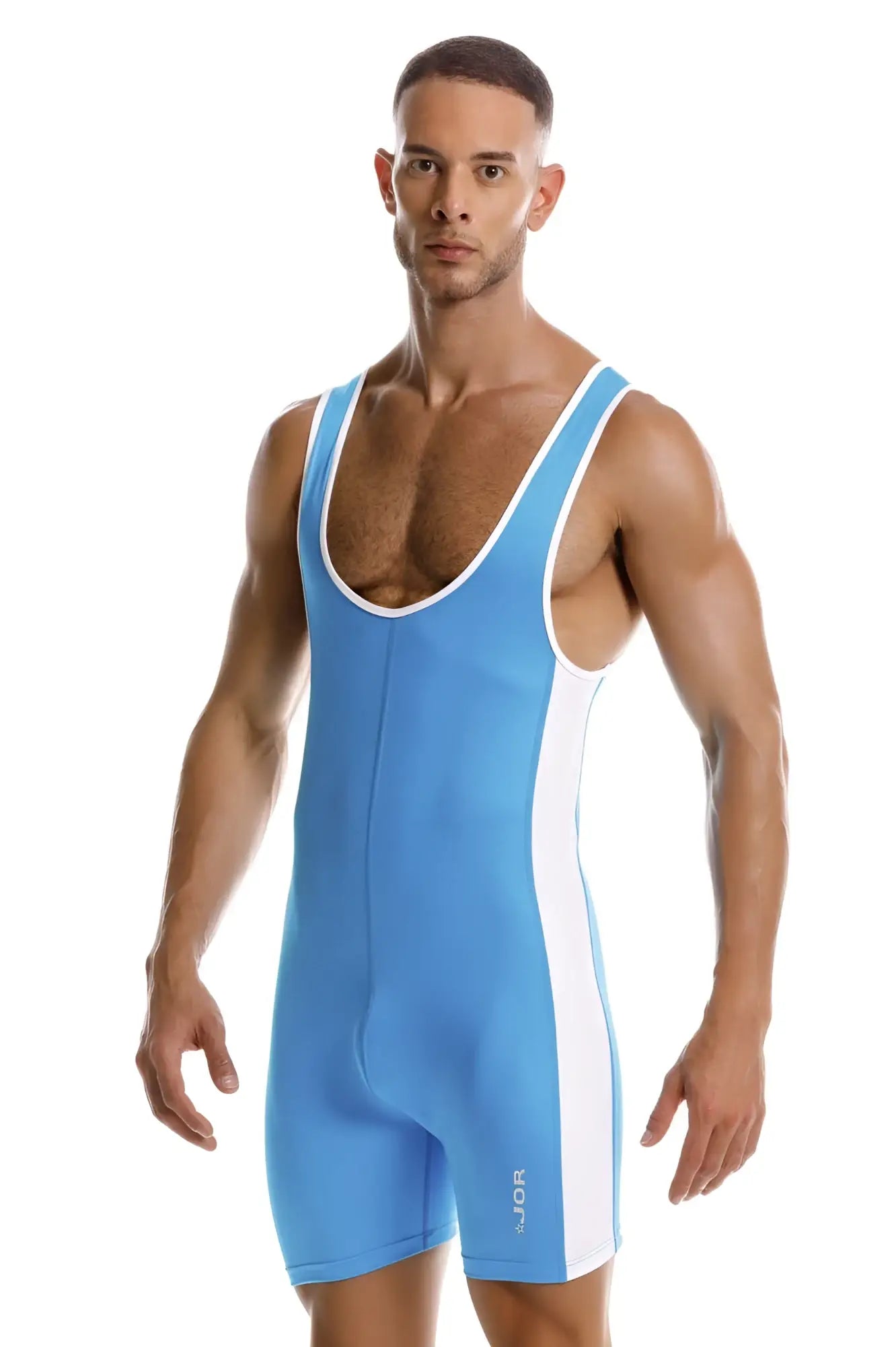 Jor 2216 fighter bodysuit turquoise light blue and white wrestling singlet with sleek form-fitting design
