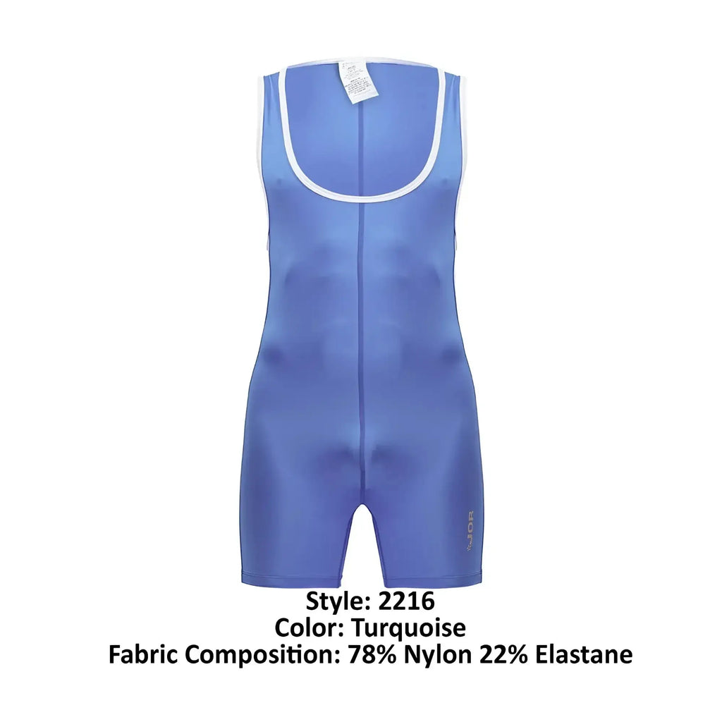 Turquoise jor 2216 fighter bodysuit sleeveless wrestling singlet with white trim front zipper made of nylon and elastane