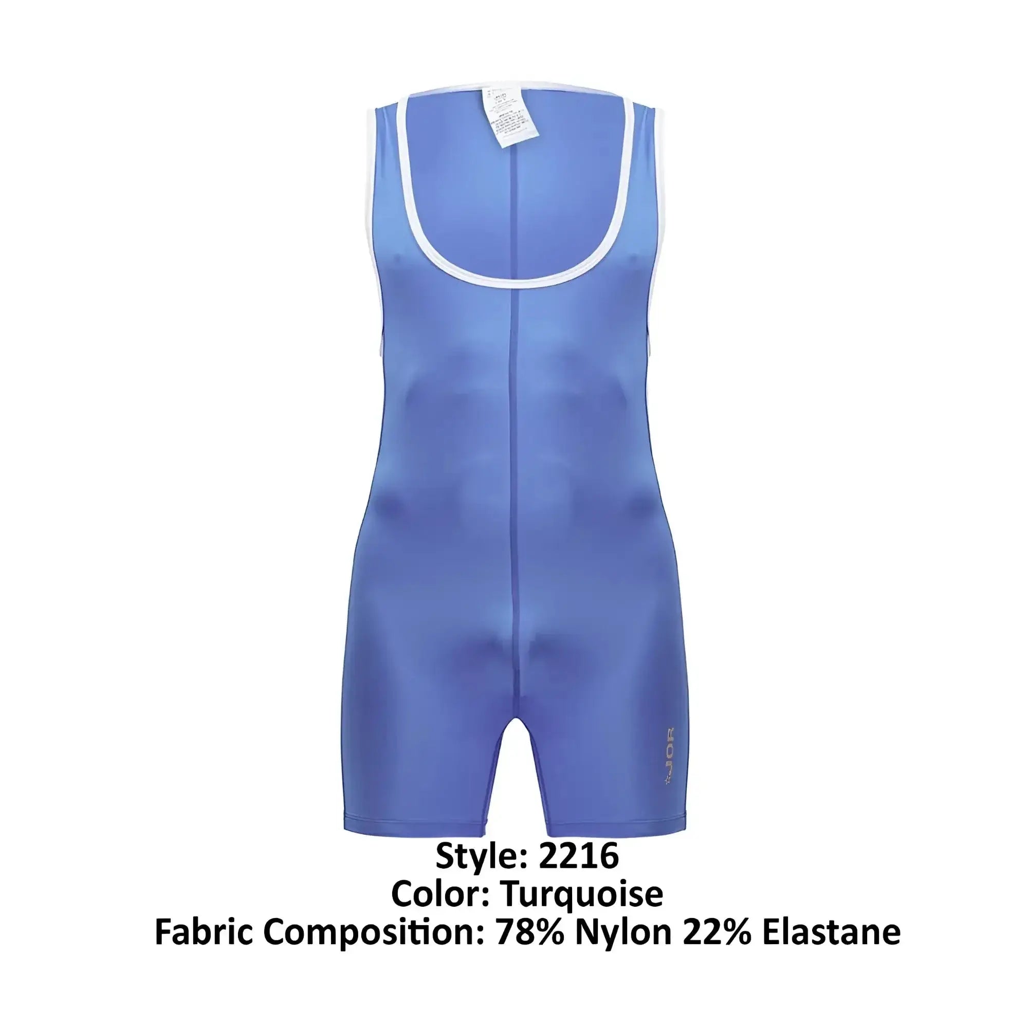 Turquoise jor 2216 fighter bodysuit sleeveless wrestling singlet with white trim front zipper made of nylon and elastane