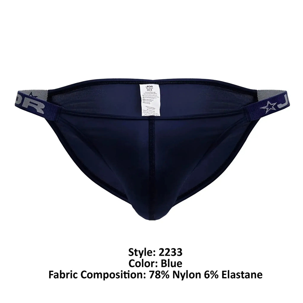 Navy blue jor 2233 eros bikini men’s briefs with elastic waistband, star logo, and brand lettering