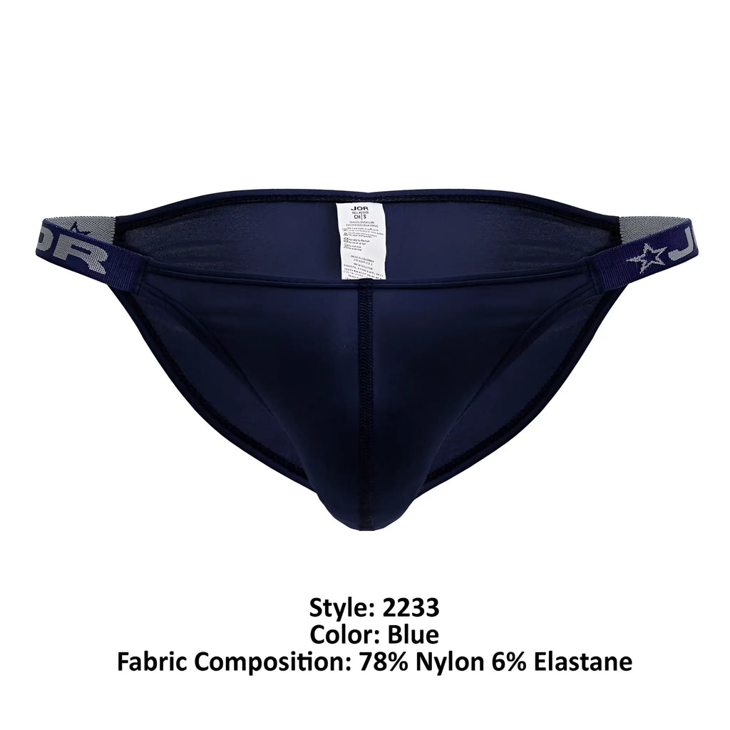 Navy blue jor 2233 eros bikini men’s briefs with elastic waistband, star logo, and brand lettering