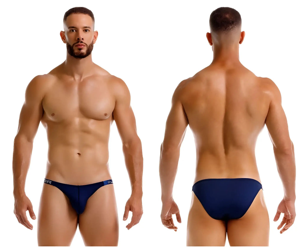Navy blue JOR 2233 Eros bikini briefs with a subtle waistband logo made from comfortable fabric