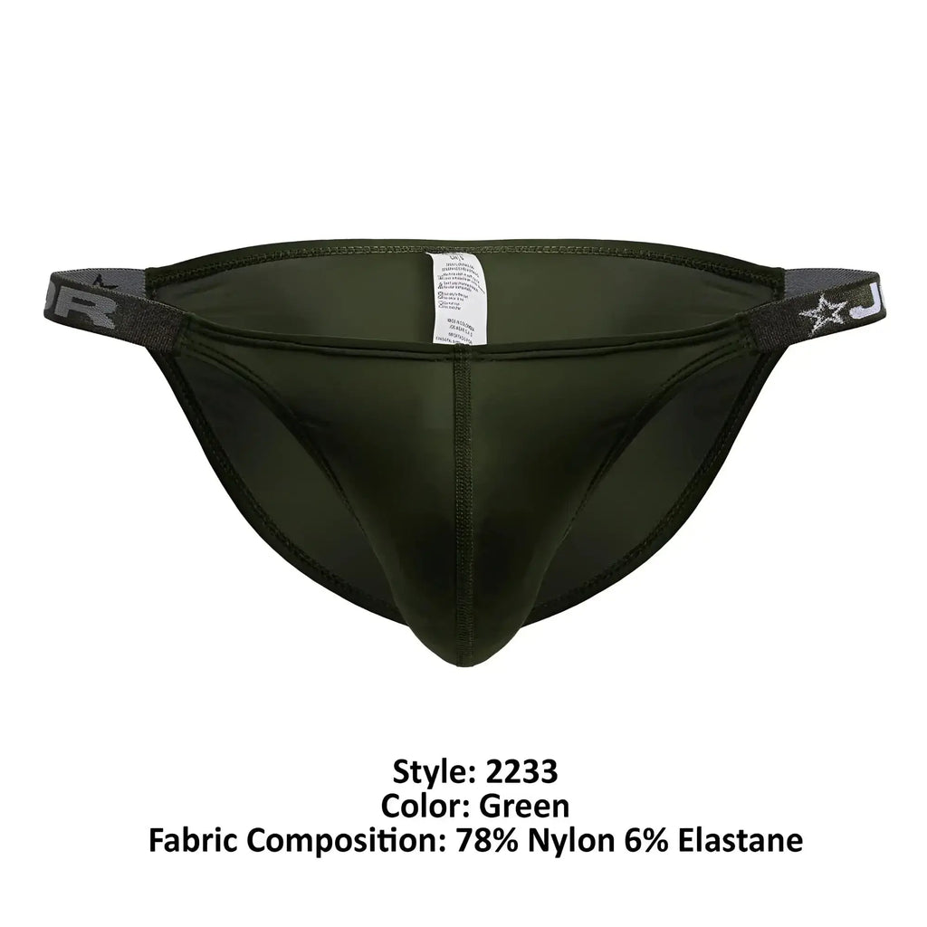 Olive green jor 2233 eros bikini athletic briefs with elastic waistband featuring star and j logo