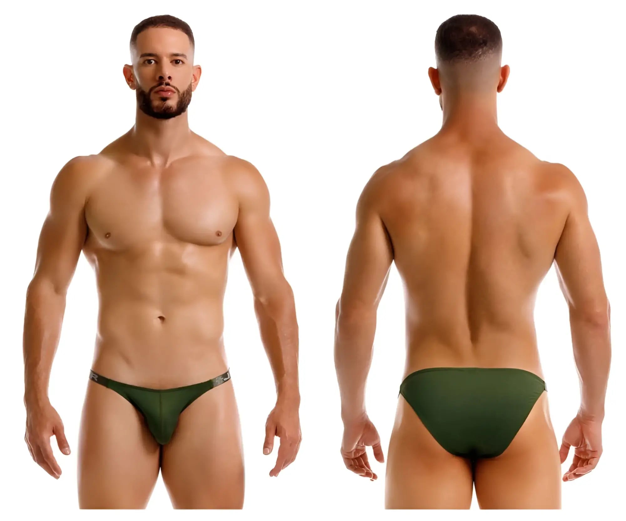 Dark green jor 2233 eros bikini athletic briefs with subtle black logo on waistband for activewear use
