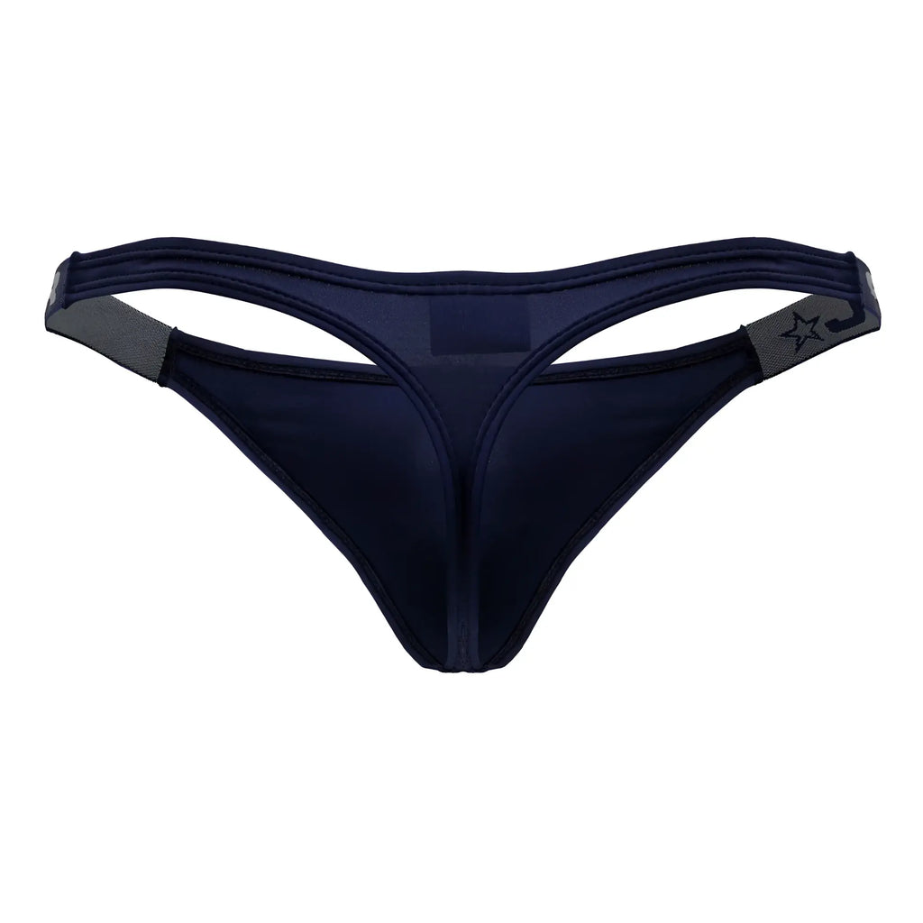 Navy blue JOR 2235 Eros thong with gray elastic straps and star logo on the side made of comfortable fabric